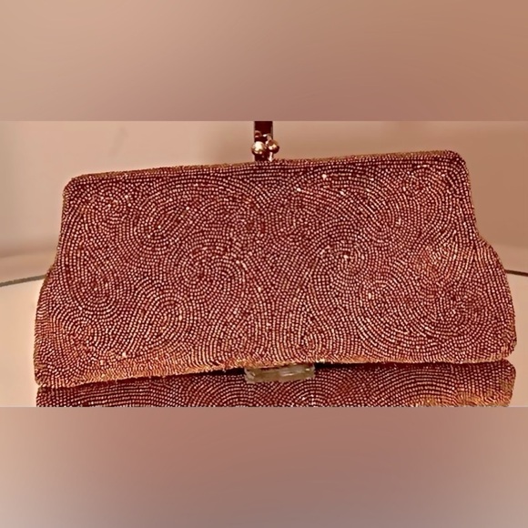 COPY - Gently Used BLOOMINGDALE’S Rust Colored Beaded Clutch W/Rhinestone/Gold … - Picture 1 of 4